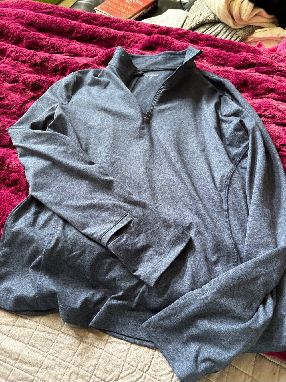 Quince women’s small Heather blue Quarter-Zip pullover worn once